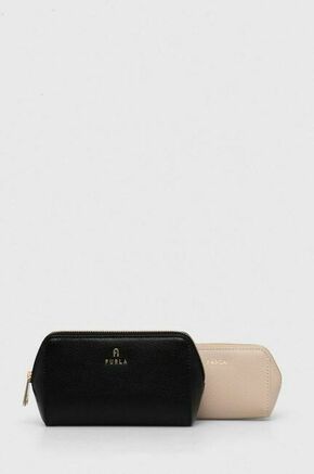 Usnjena kozmetična torbica Furla 2-pack črna barva - črna. Kozmetična torbica iz kolekcije Furla. Model izdelan iz naravnega usnja. V kompletu sta dva kosa.