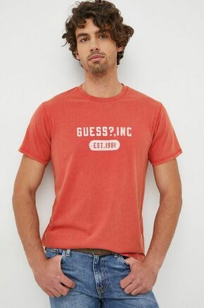 Bombažna kratka majica Guess rdeča barva - rdeča. Lahkotna kratka majica iz kolekcije Guess. Model izdelan iz tanke