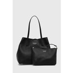 Torbica Guess črna barva - črna. Velika torbica iz kolekcije Guess. Model na zapenjanje, izdelan iz ekološkega usnja. Model je priložena kozmetična torbica.