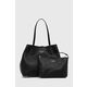 Torbica Guess črna barva - črna. Velika torbica iz kolekcije Guess. Model na zapenjanje, izdelan iz ekološkega usnja. Model je priložena kozmetična torbica.