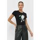 Kratka majica Liu Jo ženski, črna barva - črna. Kratka majica iz kolekcije Liu Jo, izdelana iz elastične pletenine. Model iz izjemno udobne tkanine z visoko vsebnostjo bombaža.