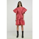 Obleka MMC STUDIO roza barva - roza. Obleka iz kolekcije MMC STUDIO. Nabran model, izdelan iz enobarvne tkanine. Zračen, tanek material.