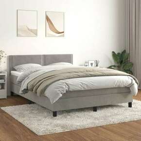 Greatstore Box spring postelja z vzmetnico svetlo siva 140x200 cm žamet