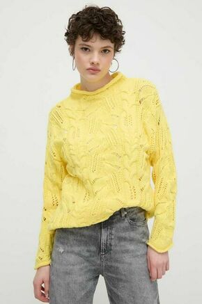 Bombažen pulover Desigual rumena barva - rumena. Pulover iz kolekcije Desigual. Model izdelan iz elastične pletenine. Model iz izjemno udobne tkanine z visoko vsebnostjo bombaža.