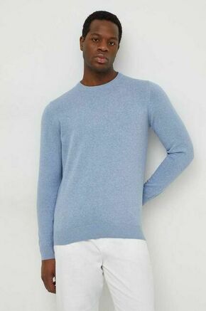 Bombažen pulover Barbour - modra. Pulover iz kolekcije Barbour. Model izdelan iz enobarvne pletenine. Model iz izjemno udobne bombažne tkanine.