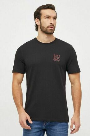 Bombažna kratka majica HUGO 2-pack črna barva - črna. Lahkotna kratka majica iz kolekcije HUGO. Model izdelan iz tanke