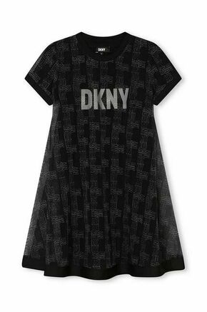 Otroška obleka Dkny črna barva - črna. Otroški obleka iz kolekcije Dkny. Nabran model