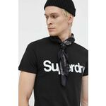 Bombažna kratka majica Superdry črna barva - črna. Kratka majica iz kolekcije Superdry, izdelana iz tanke, elastične pletenine. Model iz izjemno udobne bombažne tkanine.