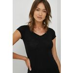Kratka majica Sisley ženski, črna barva - črna. Kratka majica iz kolekcije Sisley. Model izdelan iz tanke, rahlo elastične pletenine.