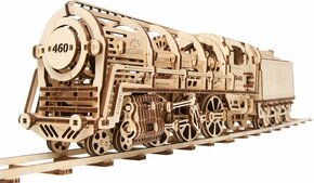 UGEARS Parna lokomotiva z avtomobilom 3D mehanska sestavljanka 443 delov