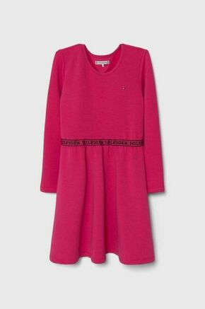 Otroška obleka Tommy Hilfiger roza barva - roza. Otroški obleka iz kolekcije Tommy Hilfiger. Model izdelan iz elastične pletenine. Model iz mehke in na otip prijetne tkanine.