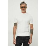 Kratka majica Armani Exchange moški, bela barva - bež. Kratka majica iz kolekcije Armani Exchange, izdelana iz debele, elastične pletenine. Model iz izjemno udobne bombažne tkanine.
