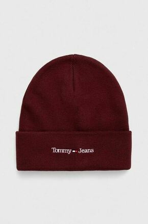 Kapa Tommy Jeans bordo barva - bordo. Kapa iz kolekcije Tommy Jeans. Model izdelan iz pletenine z nalepko.