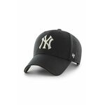 Bombažna bejzbolska kapa 47brand MLB New York Yankees črna barva - črna. Kapa s šiltom vrste baseball iz kolekcije 47brand. Model izdelan iz enobarvnega materiala z dodatki. Bombažen, udoben material.