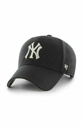 Bombažna bejzbolska kapa 47brand MLB New York Yankees črna barva - črna. Kapa s šiltom vrste baseball iz kolekcije 47brand. Model izdelan iz enobarvnega materiala z dodatki. Bombažen