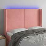 vidaXL LED posteljno vzglavje roza 147x16x118/128 cm žamet