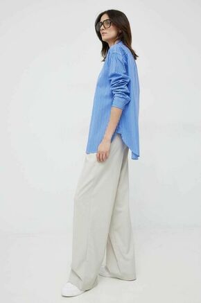 Bombažna srajca Lauren Ralph Lauren ženska - modra. Srajca iz kolekcije Lauren Ralph Lauren. Model izdelan iz vzorčaste tkanine.
