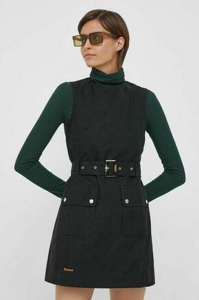Bombažna obleka Barbour črna barva - črna. Casual obleka iz kolekcije Barbour. Model izdelan iz enobarvne tkanine. Model iz izjemno udobne in zračne tkanine je idealen za toplejše letne čase.