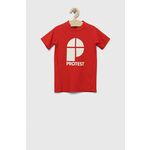 Otroška kratka majica Protest PRTBERENT JR rdeča barva - rdeča. Otroška kratka majica iz kolekcije Protest, izdelana iz tanke, elastične pletenine. Model ima zaščito pred soncem UPF 50+.