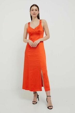 Obleka United Colors of Benetton oranžna barva - oranžna. Obleka iz kolekcije United Colors of Benetton. Model izdelan iz enobarvne tkanine. Model iz tanke