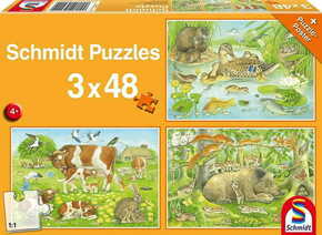 WEBHIDDENBRAND SCHMIDT Puzzle Živalska družina 3x48 kosov