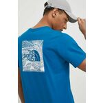 Bombažna kratka majica The North Face moški - modra. Kratka majica iz kolekcije The North Face, izdelana iz elastične pletenine. Model iz izjemno udobne bombažne tkanine.