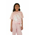 Bombažna kratka majica Guess roza barva - roza. Otroške kratka majica iz kolekcije Guess. Model izdelan iz pletenine. Model iz izjemno udobne bombažne tkanine.