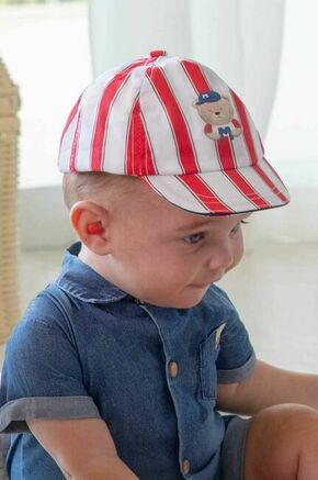 Kapa za dojenčka Mayoral Newborn rdeča barva - rdeča. Za dojenčke kapa s šiltom vrste baseball iz kolekcije Mayoral Newborn. Model izdelan iz vzorčastega materiala.