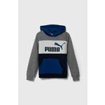 Otroški pulover Puma ESS BLOCK TR B s kapuco - modra. Otroški pulover s kapuco iz kolekcije Puma, izdelan iz elastične pletenine. Model iz izjemno udobne tkanine z visoko vsebnostjo bombaža.