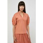 Majica Twinset ženska, oranžna barva - oranžna. Bluza iz kolekcije Twinset izdelana iz enobarvne tkanine. Model iz izjemno udobne tkanine z visoko vsebnostjo bombaža.