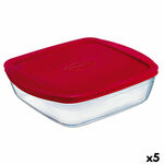 NEW Pravokotna Škatla za Malico s Pokrovom Ô Cuisine Cook&amp;store Ocu Rdeča 2,5 L 28 x 20 x 8 cm Silikon Steklo (5 kosov)