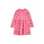 Otroška bombažna obleka Mini Rodini roza barva - roza. Otroški obleka iz kolekcije Mini Rodini. Model izdelan iz pletenine s potiskom. Model iz izjemno udobne bombažne tkanine.