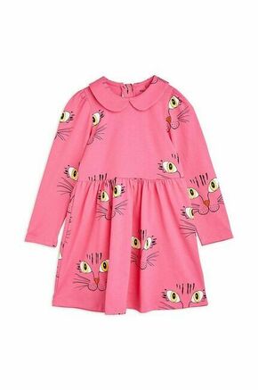 Otroška bombažna obleka Mini Rodini roza barva - roza. Otroški obleka iz kolekcije Mini Rodini. Model izdelan iz pletenine s potiskom. Model iz izjemno udobne bombažne tkanine.