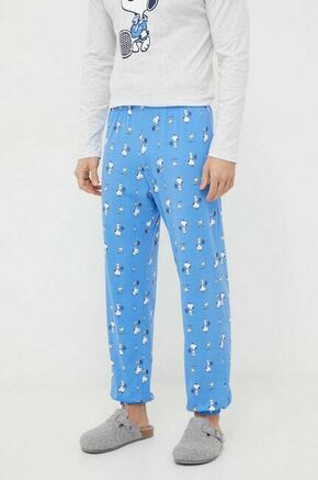 Bombažne pižama hlače United Colors of Benetton x Peanuts - modra. Spodnji del pižame iz kolekcije United Colors of Benetton. Model izdelan iz vzorčaste pletenine. Model iz izjemno udobne bombažne tkanine
