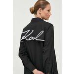 Bombažna srajca Karl Lagerfeld ženska, črna barva - črna. Srajca iz kolekcije Karl Lagerfeld, izdelana iz enobarvne tkanine. Model iz visokokakovostnega in trajnostnega materiala.