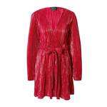 Obleka Bardot rdeča barva, - rdeča. Obleka iz kolekcije Bardot. Nabran model izdelan iz vzorčaste tkanine.