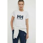 Bombažna kratka majica Helly Hansen ženski, siva barva - siva. Kratka majica iz kolekcije Helly Hansen, izdelana iz pletenine s potiskom. Model iz izjemno udobne bombažne tkanine.