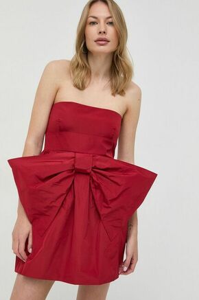 Obleka Red Valentino rdeča barva - rdeča. Obleka iz kolekcije Red Valentino. Nabran model izdelan iz enobarvne tkanine.