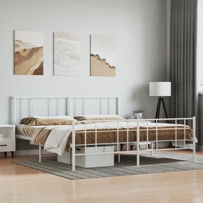 VidaXL Kovinski posteljni okvir z vzglavjem in vznožjem bel 193x203 cm
