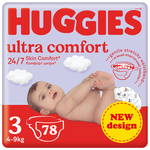 HUGGIES® Plenice za enkratno uporabo Ultra Comfort Mega 3 (4-9 kg) 78 kos