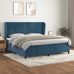 Box spring postelja z vzmetnico temno modra 200x200 cm žamet - vidaXL - modra - 96,05 - 200 x 200 cm - vidaXL