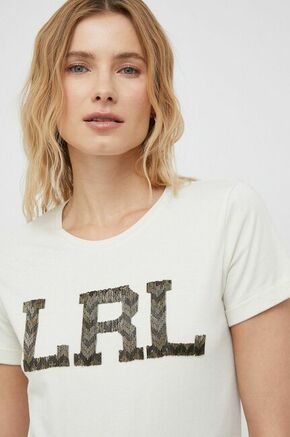 Bombažna kratka majica Lauren Ralph Lauren bež barva - bež. Kratka majica iz kolekcije Lauren Ralph Lauren. Model izdelan iz tanke