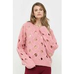 Volnen pulover Pinko ženski, roza barva - roza. Pulover iz kolekcije Pinko. Model izdelan iz debele pletenine. Zaradi svoje visoke termoregulacijske sposobnosti vam volna pomaga ohranjati toploto, ko je hladno, in svežino, ko je toplo.