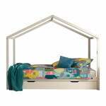 Bela otroška postelja iz masivnega bora v obliki hiške/z dodatnim ležiščem s prostorom za shranjevanje 90x200 cm DALLAS – Vipack