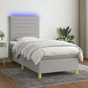 Greatstore Box spring postelja z vzmetnico LED svetlo siva 80x200 cm blago