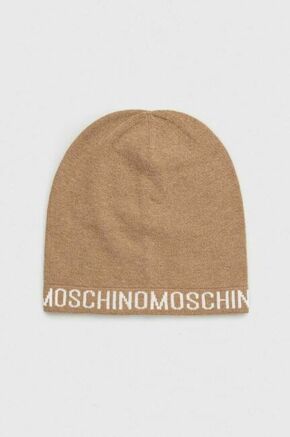 Volnena kapa Moschino rjava barva - rjava. Kapa iz kolekcije Moschino. Model izdelan iz vzorčaste pletenine.