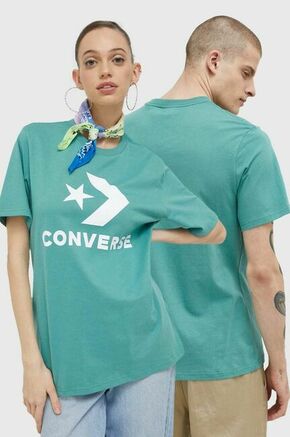 Bombažna kratka majica Converse turkizna barva - turkizna. Lahkotna kratka majica iz kolekcije Converse. Model izdelan iz tanke