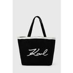 Bombažna torba Karl Lagerfeld črna barva, 245W3853 - črna. Velika nakupovalna torbica iz kolekcije Karl Lagerfeld. Model na zapenjanje, izdelan iz tekstilnega materiala.