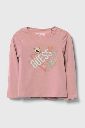 Majica z dolgimi rokavi za dojenčka Guess roza barva - roza. Majica z dolgimi rokavi za dojenčka iz kolekcije Guess. Model izdelan iz pletenine s potiskom.