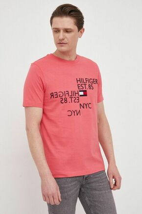 Bombažna kratka majica Tommy Hilfiger roza barva - roza. Kratka majica iz kolekcije Tommy Hilfiger. Model izdelan iz pletenine z nalepko. Izjemno udoben material